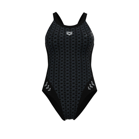 Arena Women's Monoglow Racer Back Swimsuit black grey front product view