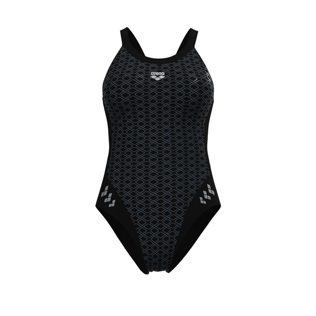 Arena Women's Monoglow Racer Back Swimsuit black grey front product view