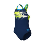 Arena Mädchen Badeanzug Paint Swim Pro Back Marineblau/Arctic-Lime/Türkis