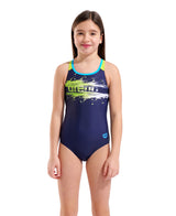 Arena Mädchen Badeanzug Paint Swim Pro Back Marineblau/Arctic-Lime/Türkis
