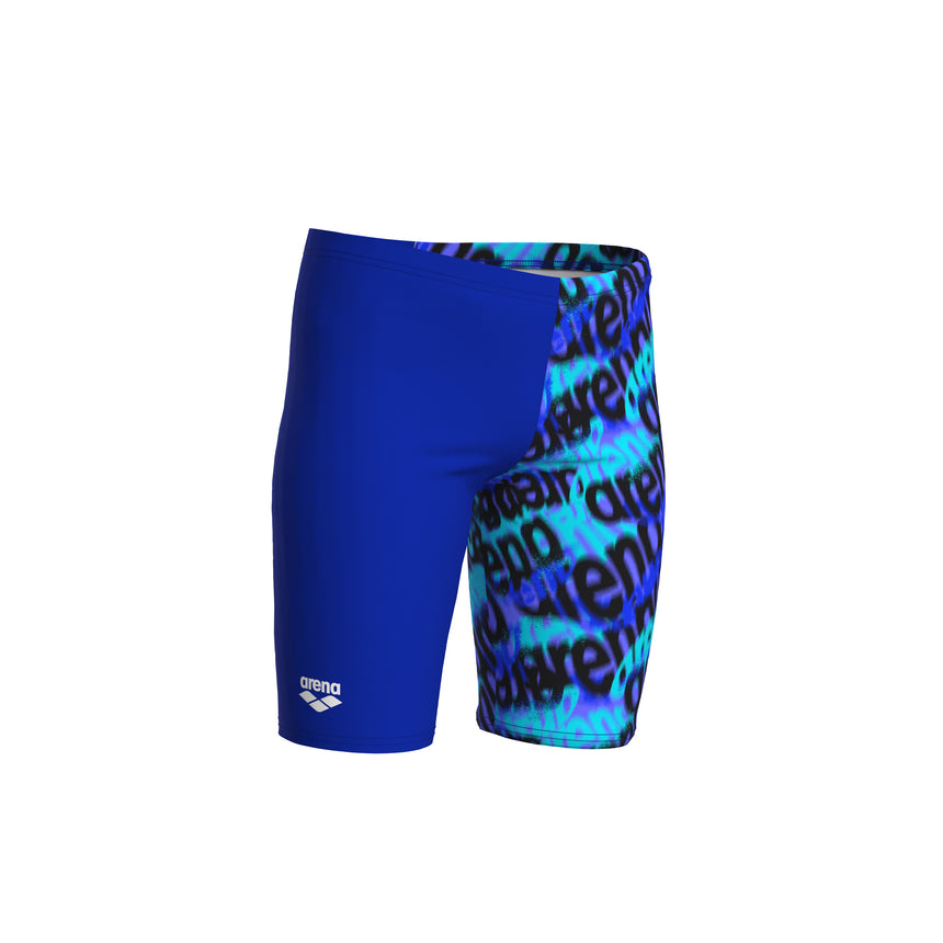 Arena Jungen Schwimmjammer Crowded Neon-Blau/Neon-Blau/Multi