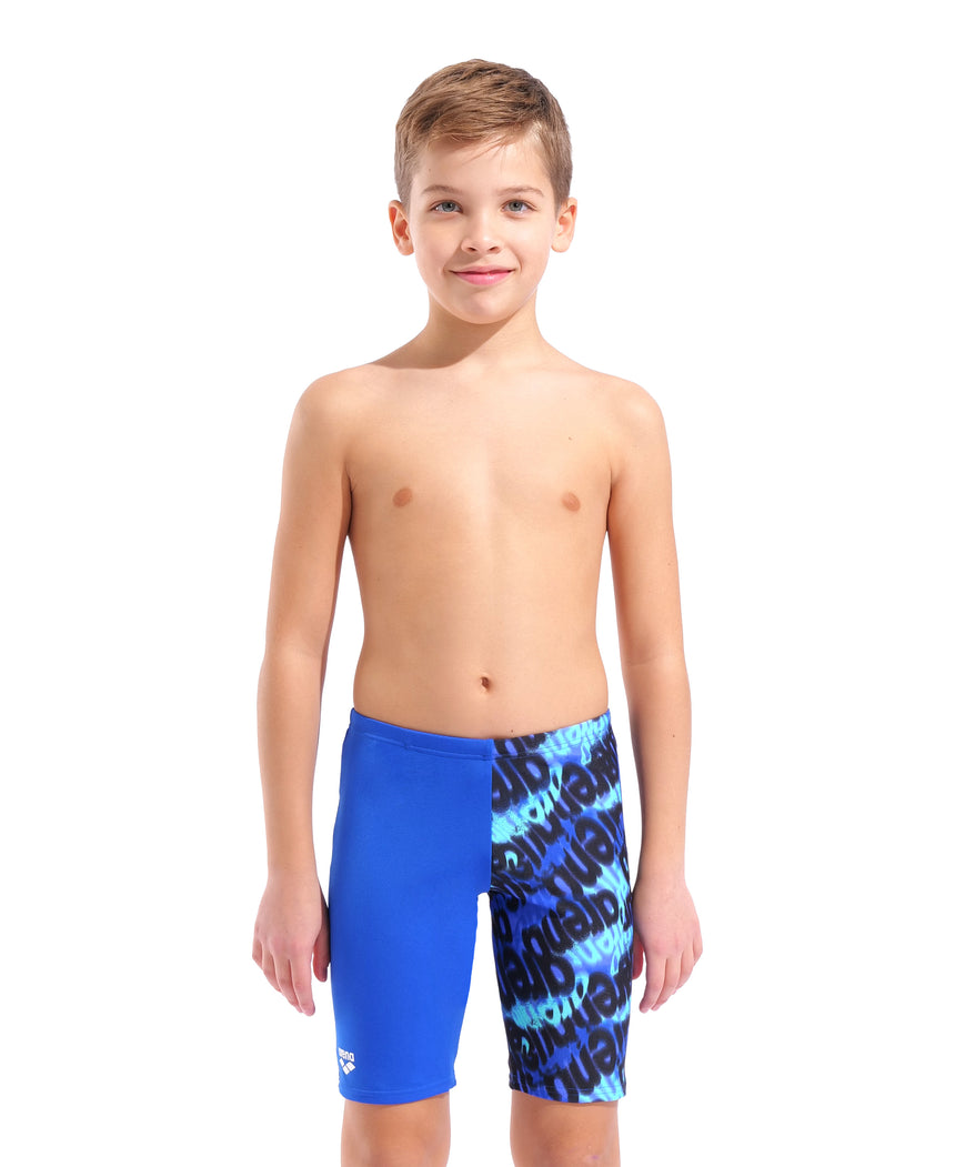 Arena Jungen Schwimmjammer Crowded Neon-Blau/Neon-Blau/Multi