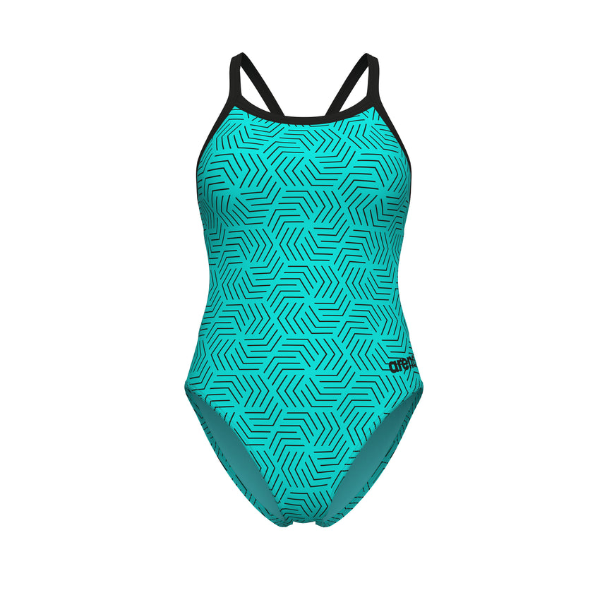 Arena Dames Badpak Allover Challenge Back Water/Multi-Black