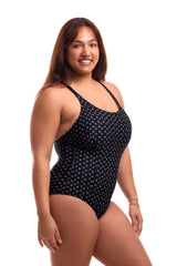 Funkita Form Women's Brace Me Back Swimsuit Be Positive angled view on model