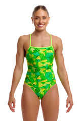 Funkita Women's Single Strap Swimsuit Try Tonic front view on model
