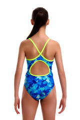 Funkita Girls' Diamond Back Swimsuit Try Blue back view on model