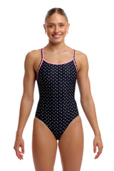 Funkita Women's Diamond Back Swimsuit Be Positive front view on model