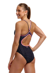 Funkita Women's Diamond Back Swimsuit Be Positive angled view on model