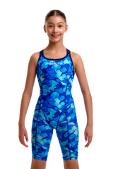 Funkita Girls' Fast Training Swimsuit Try Blue front view on model