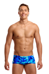 Funky Trunks Men's Classic Swim Trunks Try Blue front view on model