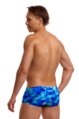 Funky Trunks Men's Classic Swim Trunks Try Blue angled view on model