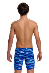 Funky Trunks Boys' Training Swim Jammer Clean Marine back view on model