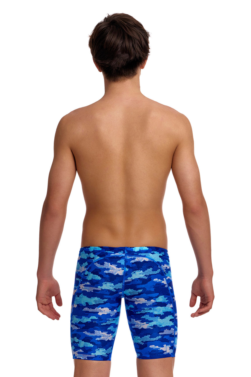 Funky Trunks Boys' Training Swim Jammer Clean Marine back view on model