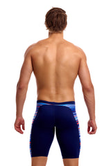 Funky Trunks Men's Training Swim Jammer Lost Lines back view on model