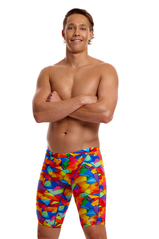 Funky Trunks Men's Training Swim Jammer Try the Lot front view on model