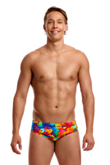 Funky Trunks Men's Seamed Swim Brief Try the Lot front view on model