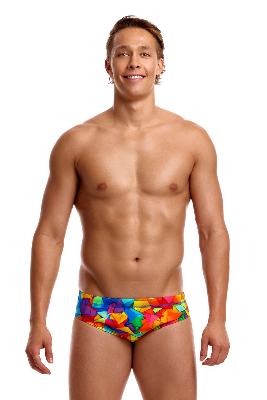 Funky Trunks Men's Seamed Swim Brief Try the Lot front view on model