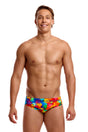 Funky Trunks Men's Seamed Swim Brief Try the Lot front view on model