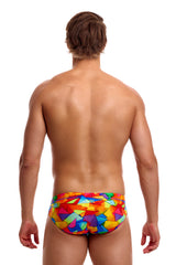 Funky Trunks Men's Seamed Swim Brief Try the Lot back view on model