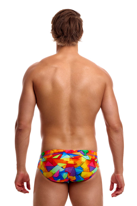 Funky Trunks Men's Seamed Swim Brief Try the Lot back view on model
