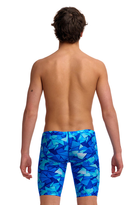 Funky Trunks Boys' Fast Training Swim Jammer Try Blue back view on model