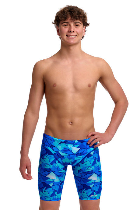 Funky Trunks Boys' Fast Training Swim Jammer Try Blue additional view on model