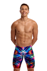 Funky Trunks Men's Fast Training Swim Jammer Firefly Sparkle angled view on model