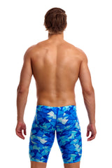 Funky Trunks Men's Fast Training Swim Jammer Try Blue back view on model