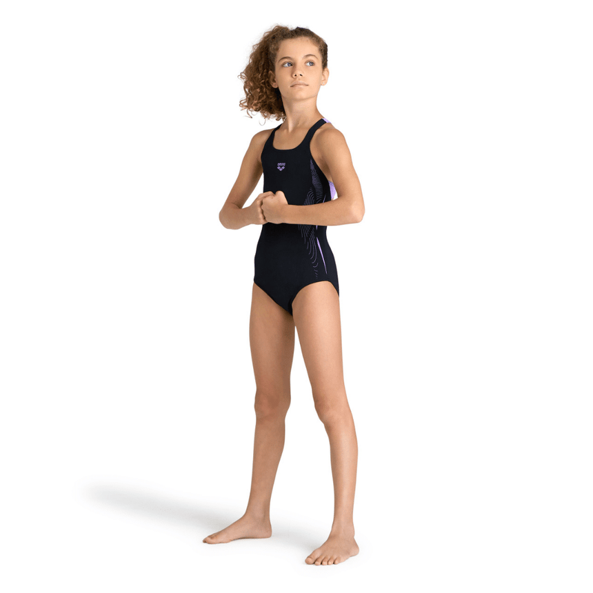 Arena G Swimsuit Swim Pro Back Graphic Black-Lavanda