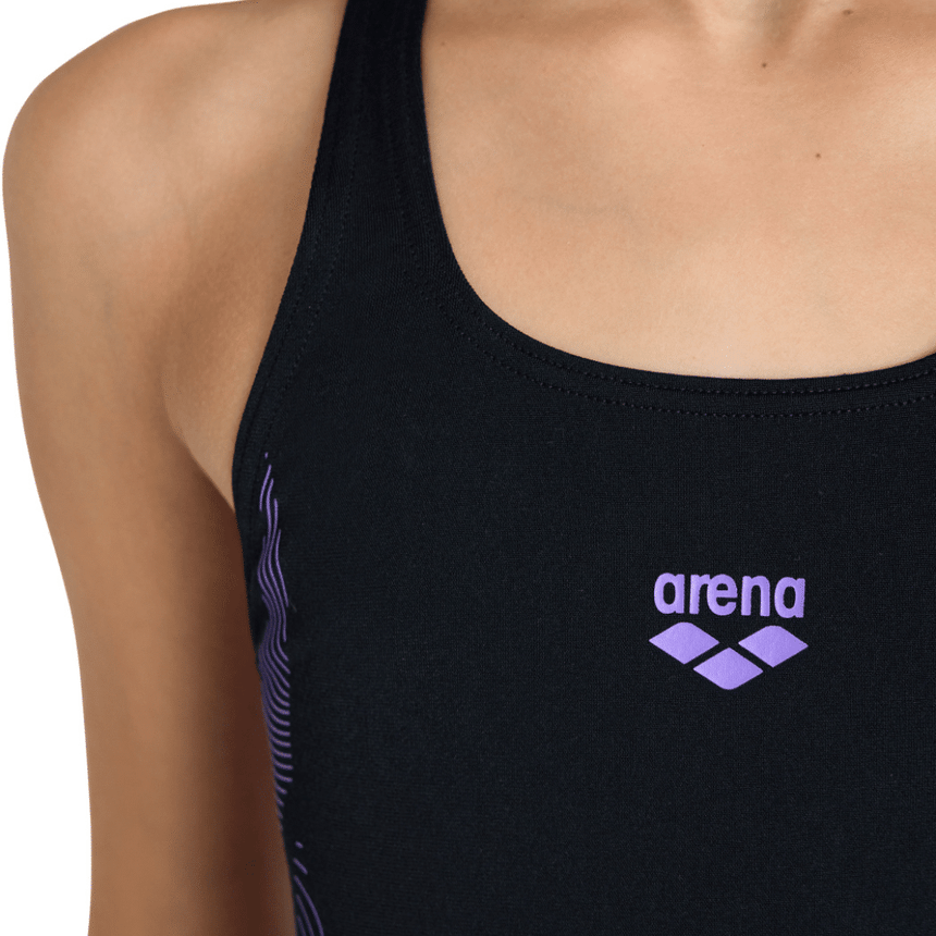Arena G Swimsuit Swim Pro Back Graphic Black-Lavanda