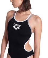 Arena Badpak One Double Cross Back One Piece Zwart-Wit-Zilver