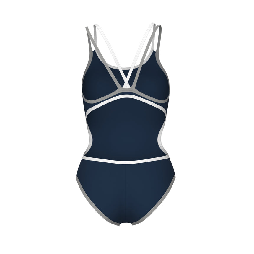 Arena Badpak One Double Cross Back One Piece Marineblauw-Wit-Zilver