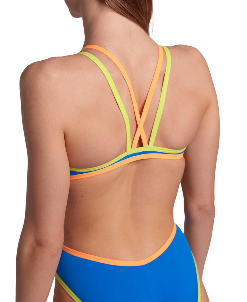 Arena Badpak One Double Cross Back One Piece Blauw-Oranje-Groen