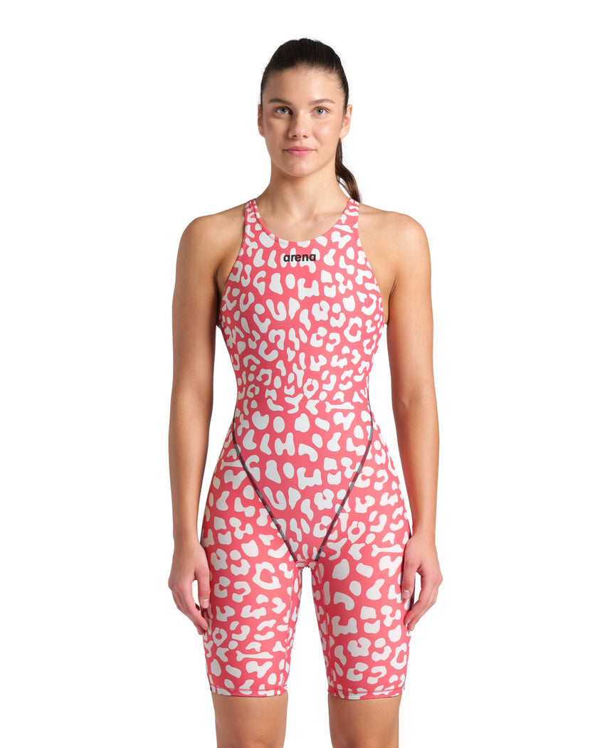 Arena Wedstrijdbadpak Powerskin ST Next Open Back Leopard Roze