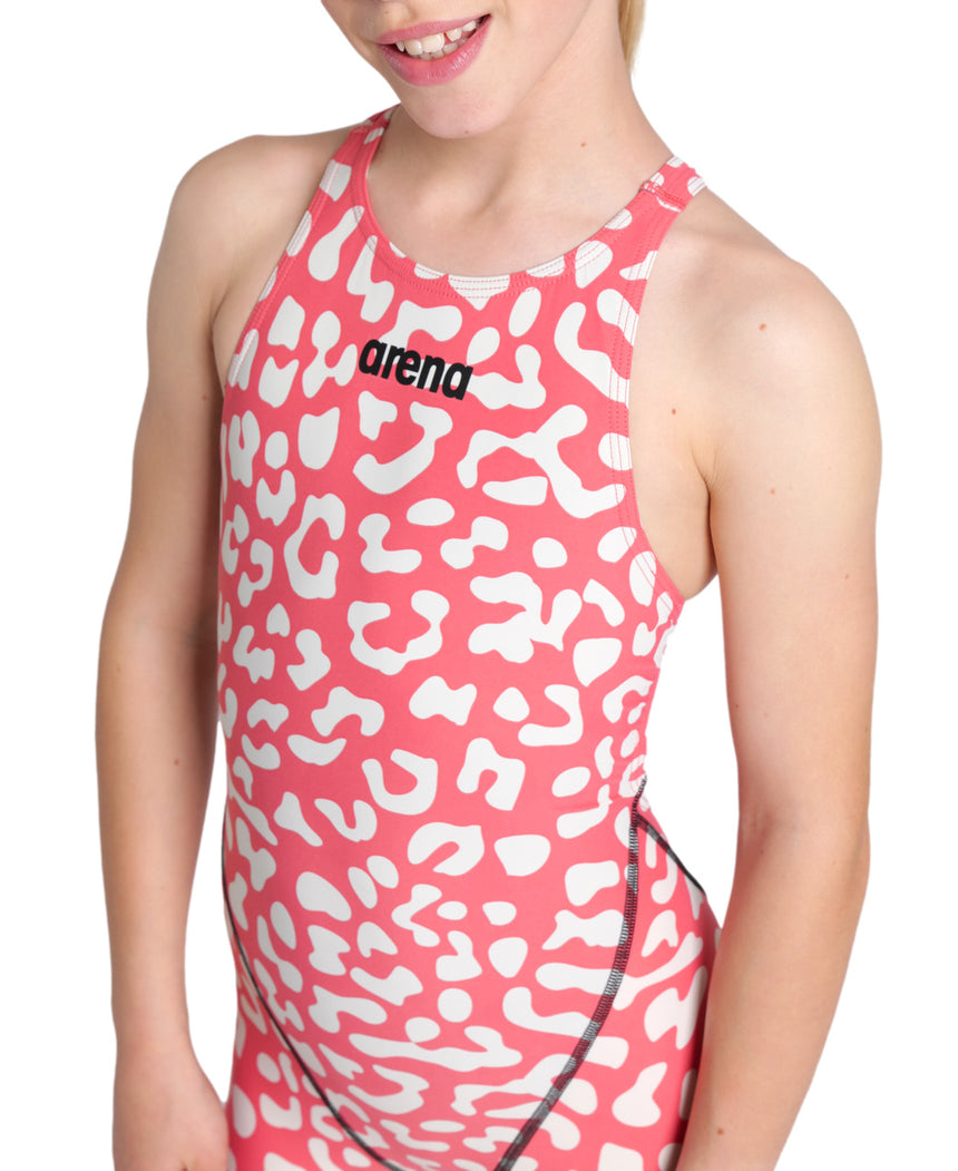 Arena Meisjes Wedstrijdbadpak Powerskin ST Next Open Back Leopard Roze