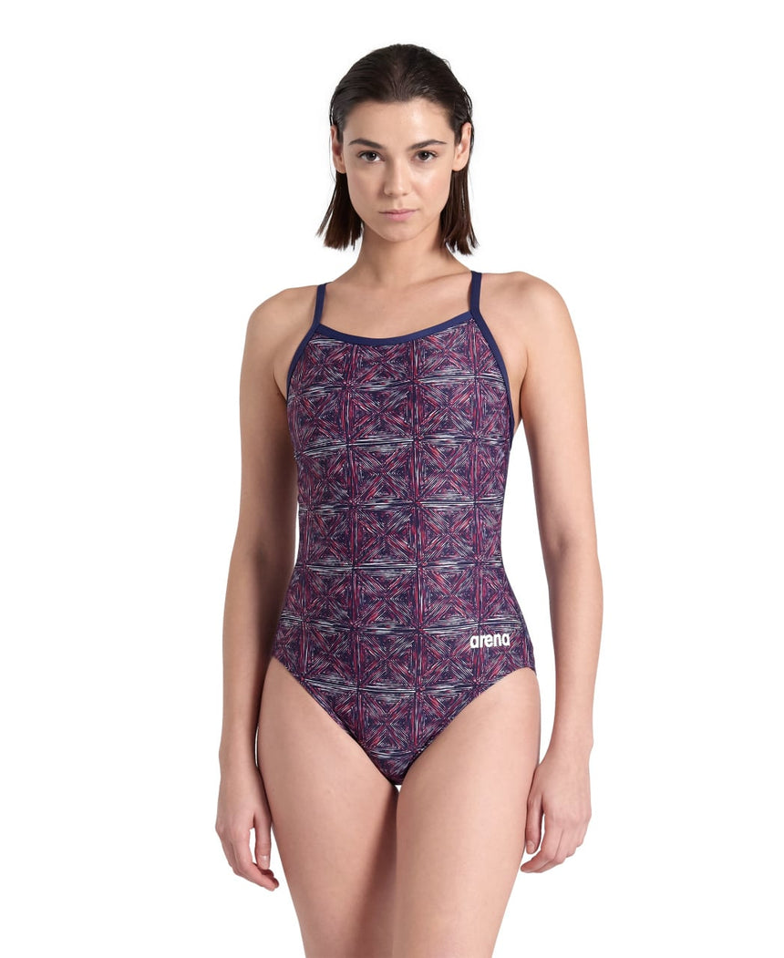 Arena W Abstract Tiles Swimsuit Lightdrop Navy-Red-White-Blue