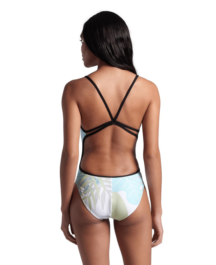 Arena W Light Floral Swimsuit Lace Back black-white Multi