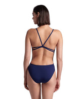 Arena W Multi Stripes Swimsuit Lace Back Navy-White-Red