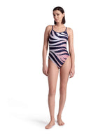 Arena W Multi Stripes Swimsuit Lace Back Navy-White-Red