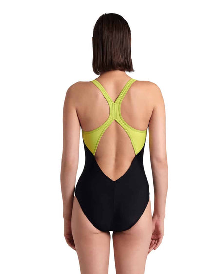 Arena W Gleam Swimsuit V Back One Piece black- soft Green