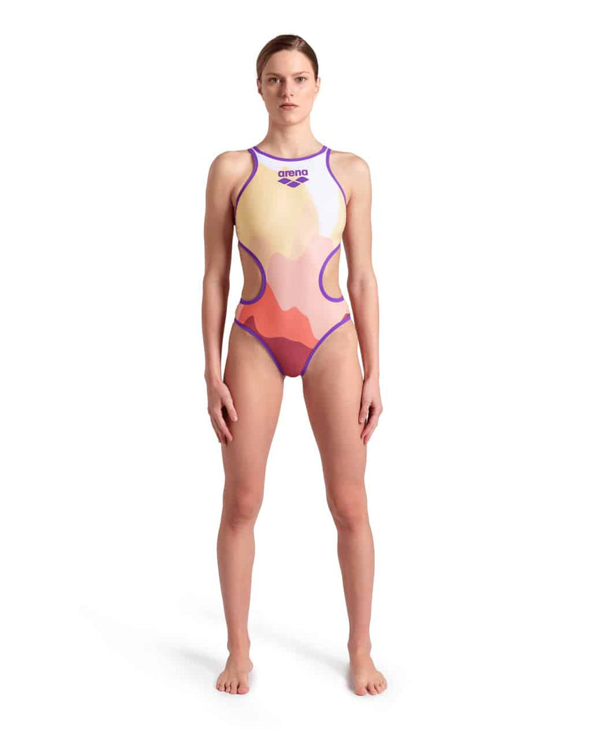 Arena Womens One Morning Light Swimsuit Tech Back Purple-Rose