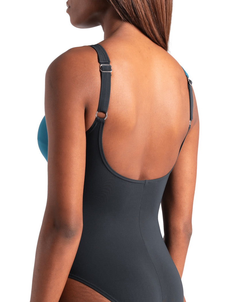 Arena Badpak Liliana U Back C Cup Nachtgrijs-Groen-Blauw