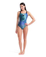 Arena Women's Peacock Swim Pro Back Swimsuit angled front model view