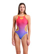 Arena Women's One Shaded Print Tech One Back Swimsuit pink purple front model view