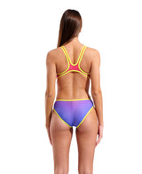 Arena Women's One Shaded Print Tech One Back Swimsuit pink purple back model view