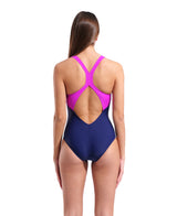 Arena Women's Foliage V Back Swimsuit navy multicolour back model view