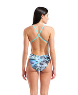 Arena Women's Earth View X Criss Cross Swimsuit blue black back model view