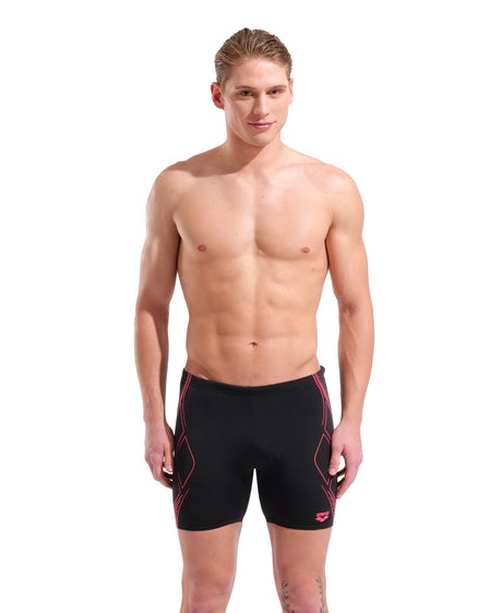 Arena Men's Graphic Mid Swim Jammer black red front model view