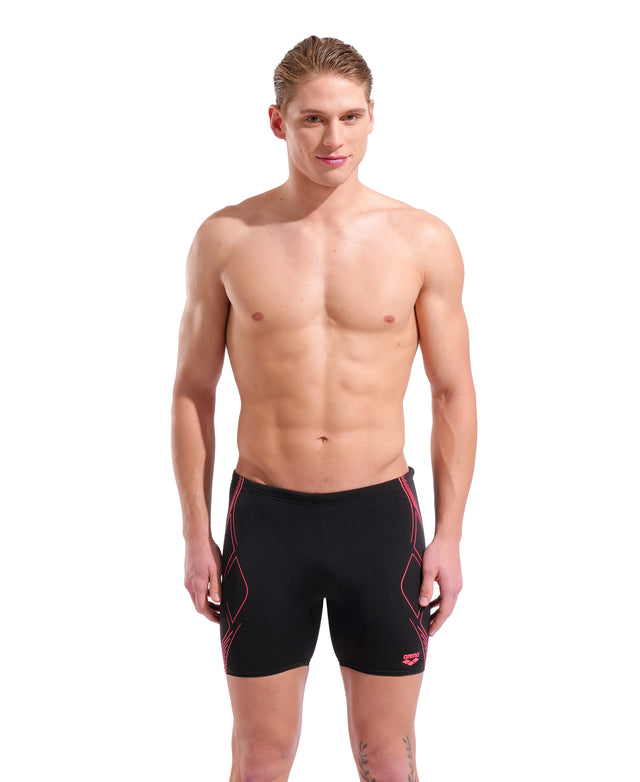 Arena Men's Graphic Mid Swim Jammer black red front model view