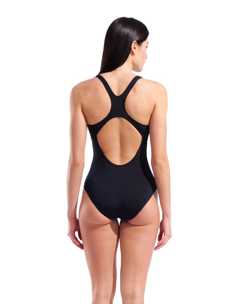Arena Women's Peacock Swim Pro Back Swimsuit blue green back model view